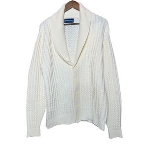 Robert Bruce Cardigan Men XL Cream Shawl Collar Ribbed Knit USA Made Collegiate